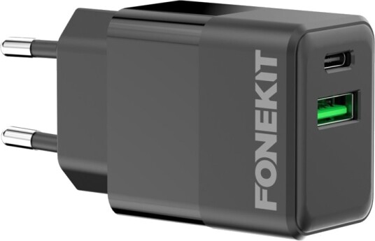 FoneKit Dobbel 20W lader USB C + USB A Svart FoneKit Dobbel 20W lader USB C + USB A Svart