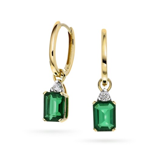 Michelle, Øreringer i 585 gult gull med diamanter 0,16 ct og hydrotermisk smaragd Michelle, Øreringer i 585 gult gull med diamanter 0,16 ct og hydrotermisk smaragd