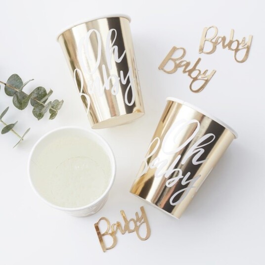 8 stk Gullfarget Pappkrus 266 ml Oh Baby