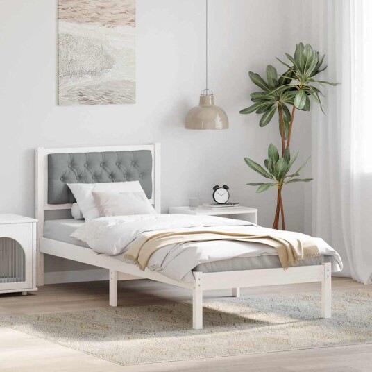 Sengestamme med hodegjerde Lysegrå 90 x 190 cm Massiv furu