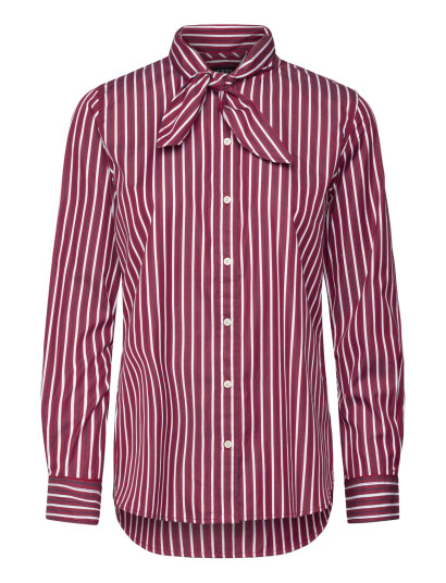 Lauren Ralph Lauren Striped Cotton Broadcloth Tie Neck Shirt   White   32