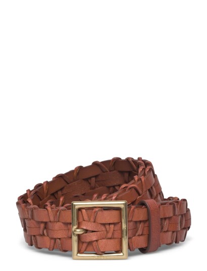 Polo Ralph Lauren Basketweave Leather Belt   Brown   XS