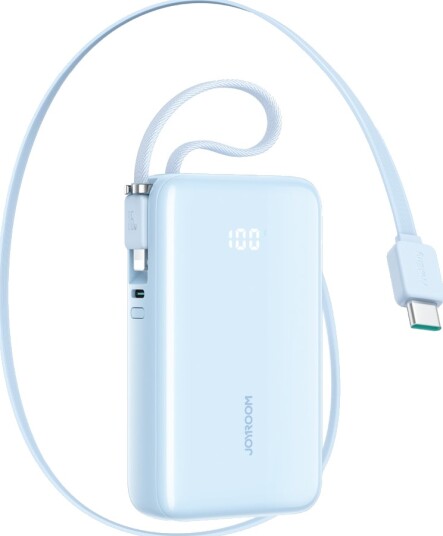 Joyroom JR-PR2L 10 000 mAh 35 W powerbank m/ uttrekkbar USB-C og Lightning-kabel m/snorfeste Blå
