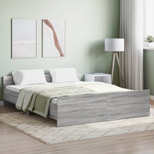 vidaXL Sengeramme med hode- og fotgavl grå sonoma 150x200 cm 8721012157156