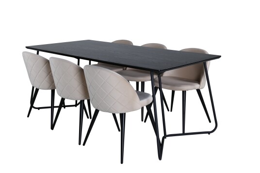 Venture Home Petra Spisegruppe 190 cm Rektangulær med 6 Velvet Stoler Sort