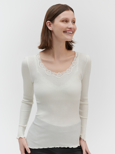 Rosemunde Babette Silk T Shirt W/ Lace Beige L