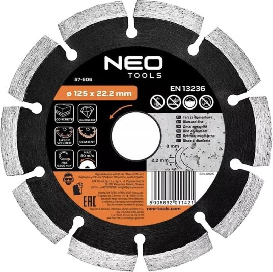 NEO Diamantblad for betong og granitt, 125 mm, segmentert NEO Diamantblad for betong og granitt, 125 mm, segmentert