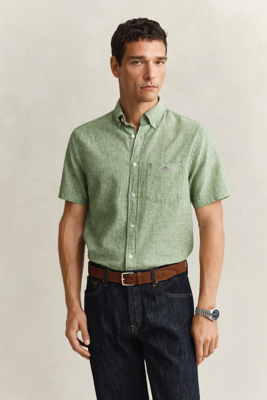 Gant Regular fit kortermet skjorte i bomullslin HERB GREEN M