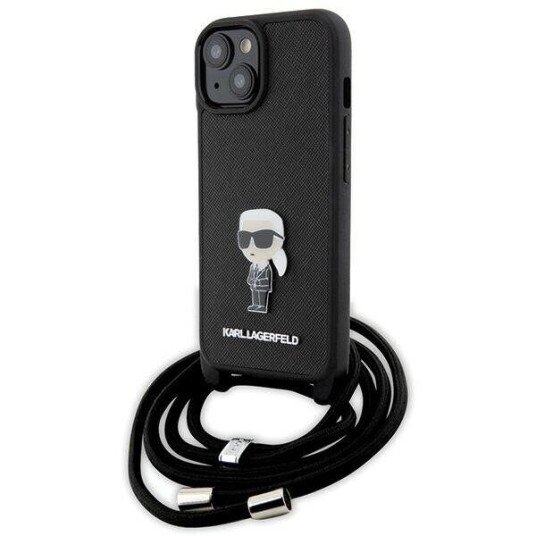Karl Lagerfeld Crossbody Deksel til iPhone 15 Saffiano Monogram Svart