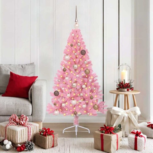 Kunstig Forhåndsopplyst Juletre med 150 LED Rosa 150 cm PVC Kunstig Forhåndsopplyst Juletre med 150 LED Rosa 150 cm PVC