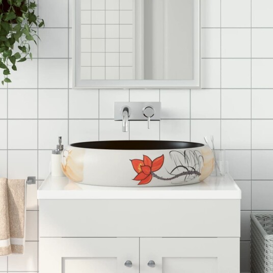 vidaXL Benkeservant flerfarget oval 59x40x15 cm keramikk