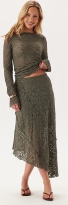 BUBBLEROOM Asymmetric Lace Skirt Dusty green S