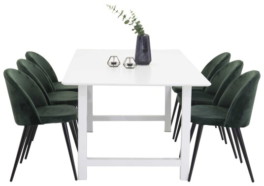 Venture Design Count & Velvet spisegruppe Hvit/grønn 6 st stoler & bord 220 x 100 cm