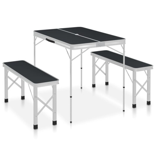 Sammenleggbart campingbord med 2 benker aluminium grå Grå
