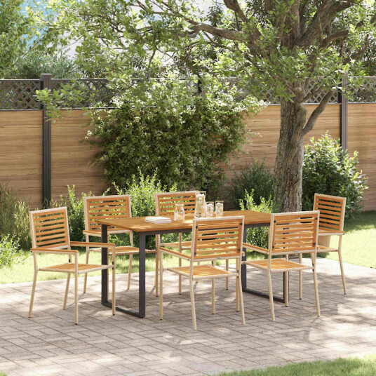 vidaXL Hage Spisegruppe 7 stk. Beige Solid akasietre