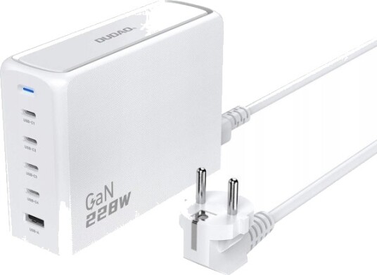 Dudao A228eu 228Watt Adapter Gan 4Xusb-C + 1Xusb-A Hvid