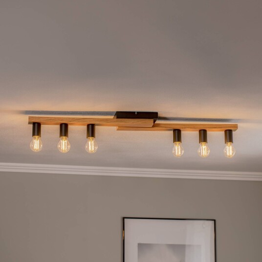 Envostar taklampe Laurent tre/svart 6 lyskilder
