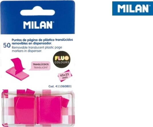 Milan Indekser Transparent Milan Fluo Rosa 45 X 25 Mm 50 Stk.