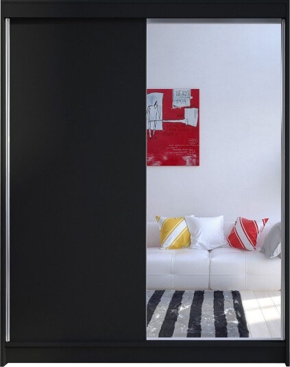 Camino Garderobe 150x58x200 cm LED-belysning - Svart/Svart