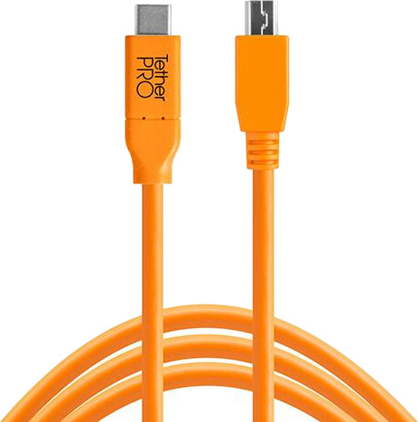 Tether USB-C til Micro-B 5-Pinners Kabel 4,6 m Oransje - 3A Tether USB-C til Micro-B 5-Pinners Kabel 4,6 m Oransje - 3A