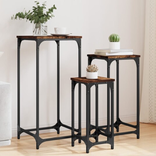 Stablebare sidebord 3 stk røkt eik konstruert tre 8721012339910
