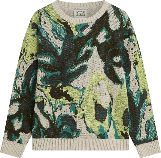 Scotch & Soda Watercolour Cotton Linen Blend Loose Fit Pullover Multi/patterned L