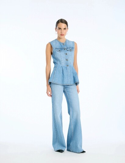 ROTATE Birger Christensen Flared Denim Top Blue 34 ROTATE Birger Christensen Flared Denim Top Blue 34
