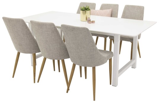 Venture Design Count & Leone spisegruppe Hvit/grå 6 st stoler & bord 220 x 100 cm