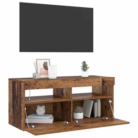 TV-benk med LED-lys gammelt tre 90x35x40 cm konstruert tre 8721158437648 TV-benk med LED-lys gammelt tre 90x35x40 cm konstruert tre 8721158437648