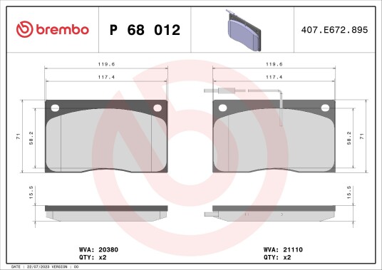 Bremseklosser BREMBO P 68 012 Bremseklosser BREMBO P 68 012