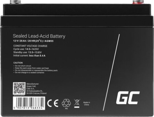 Green Cell Agm Vrla 12V 28Ah Vedlikeholdsfritt Batteri AGM55