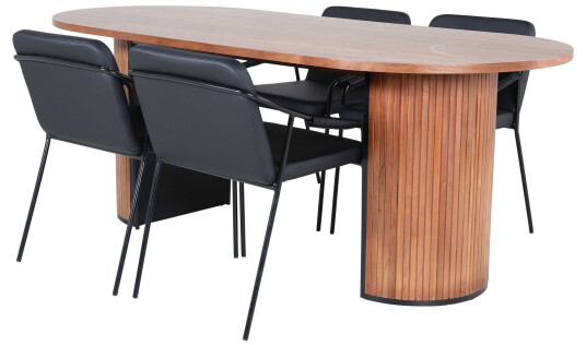 Venture Design Bianca & Tvist spisegruppe Svart/natur 4 stoler & bord 200 x 90 cm