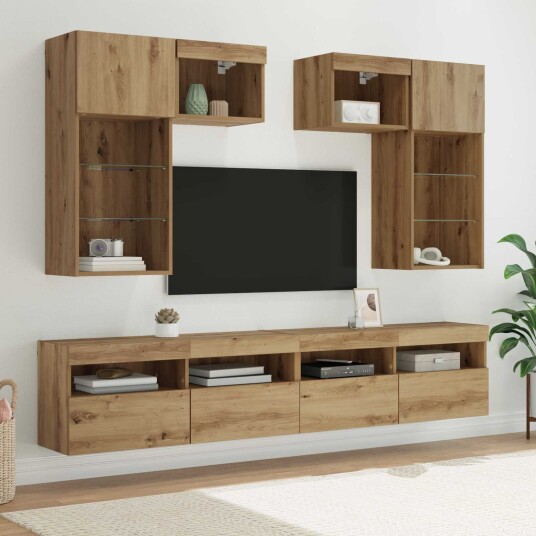  TV Vegg Enheter 6 pcs Gamle tre 100 x 30 x 40 cm Konstruert tre