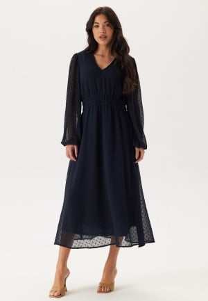 Happy Holly Dobby Dot Smock Midi Dress Dark blue 36/38