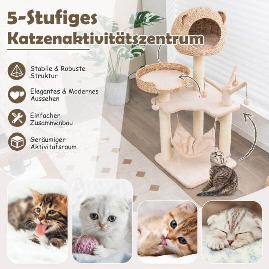 Cwy 121 cm Høyt Kattetre Klatretre Med Kattehule Naturlig