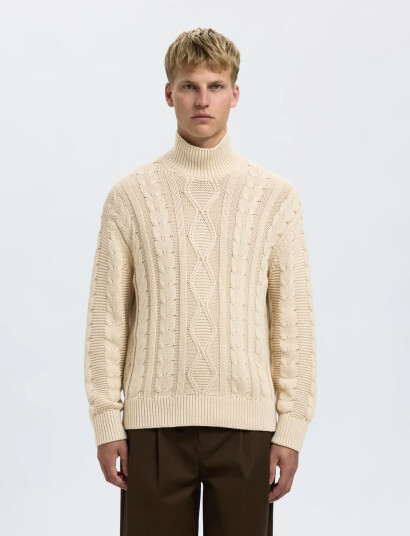Selected Slhuffe Ls Knit Relaxed Cable High Neck - Cream - XL Selected Slhuffe Ls Knit Relaxed Cable High Neck - Cream - XL