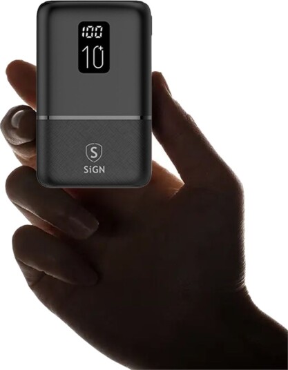 SiGN Mini QC Powerbank med skjerm 10 000 mAh Svart SiGN Mini QC Powerbank med skjerm 10 000 mAh Svart