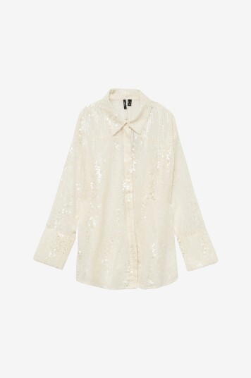 Vero Moda Curve - Skjorte vmcSus Sequins Oversize LS Shirt - Hvit