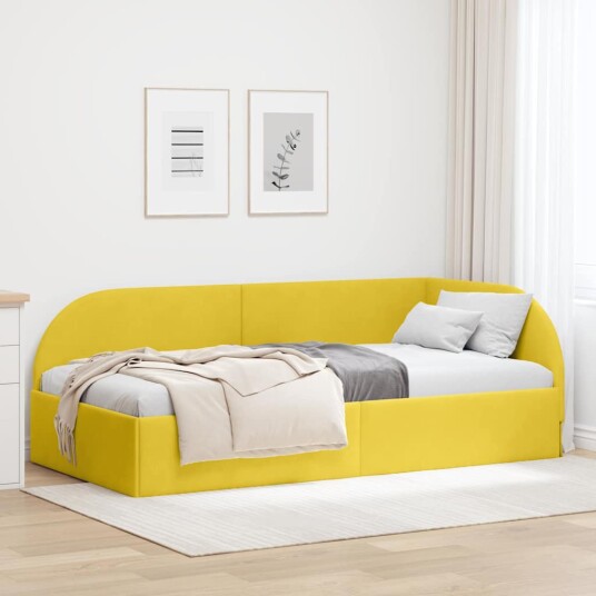 Hjørnesengramme med hodegjerde Gul 90 x 200 cm Fløyel