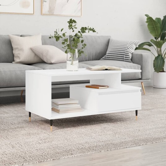 Salongbord hvit 90x49x45 cm konstruert tre