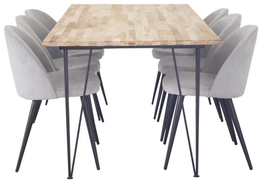 Venture Design Bali & Velvet spisegruppe Natur/svart 6 st stoler & bord 200 x 90 cm