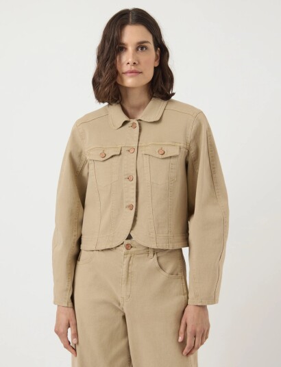 YAS Yaslua Ls Denim Jacket   Ex   Beige   40