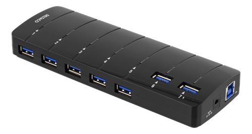 Deltaco Usb 3.0 Hub, 7 X Usb-A Porter, Strømadapter Inkludert, Svart