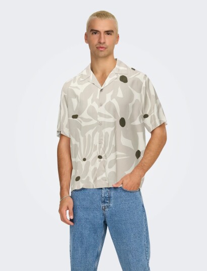 ONLY & SONS Onsdash Life Reg Aop Ss 001 Resort Shirt   Beige   M