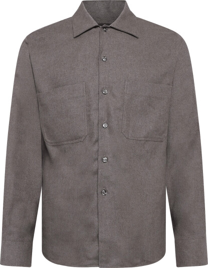 Oscar Jacobson Straight Fit Cuban Winter Twill Shirt Brown M