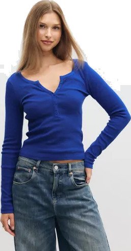 Nelly - Blå - Perfect Rib Button LS Top