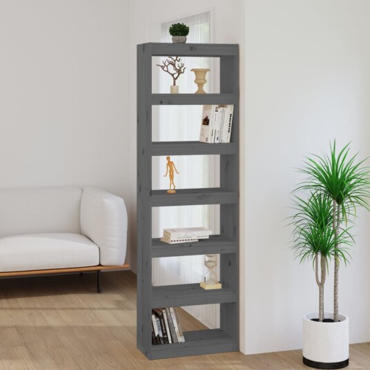 vidaXL Bokhylle/romdeler gr? 60x30x199,5 cm heltre furu