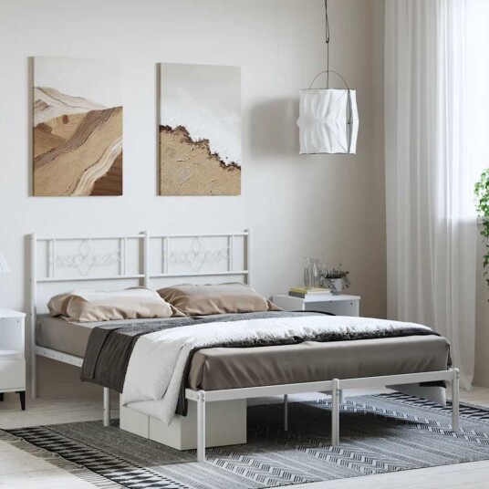 vidaXL Sengeramme i metall med sengegavl hvit 150x200 cm