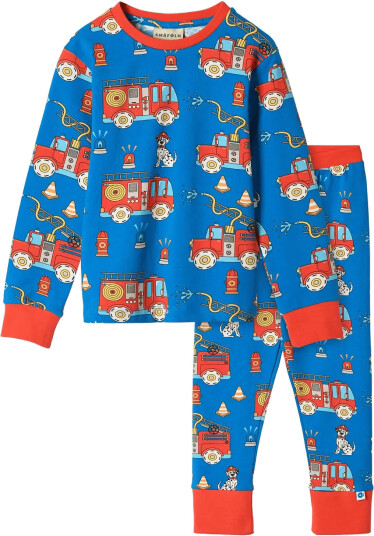 Småfolk Jubilee Nightwear Set With Fire Truck Blue 110 116