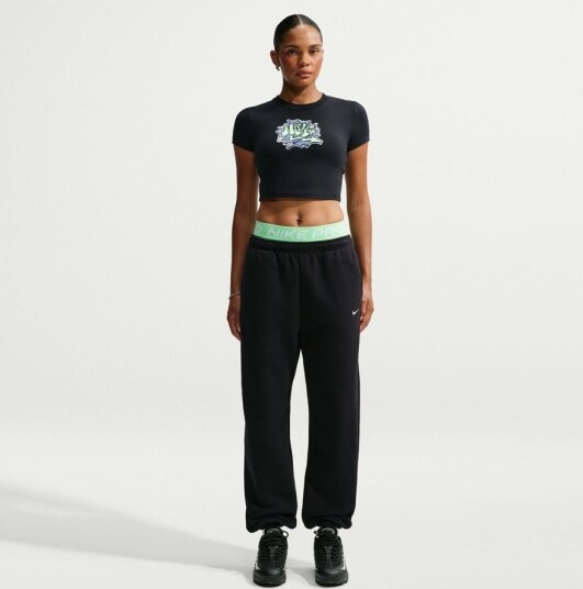 Nike Treningsbukser Studio Fleece Grå Oversized Cuffed Svart/Seil Kvinner størrelse Small